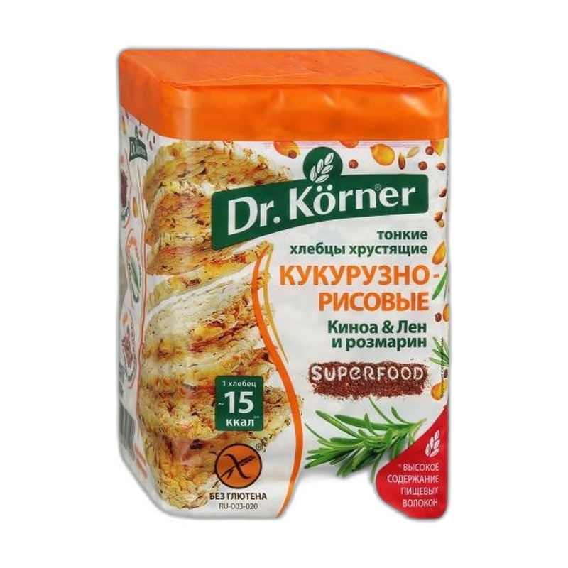 ХЛЕБЦЫ КУКУРУЗНО-РИСОВЫЕ DR.KORNER КИНОА ЛЕН РОЗМАРИН 100Г