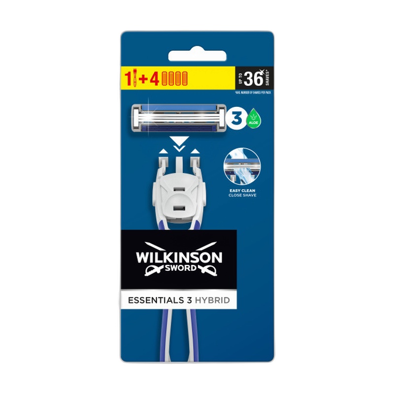БРИТВА WILKINSON SWORD ESSENTIALS 3 HYBRID + 4 КАРТРИДЖА