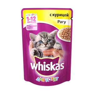 КОРМ ДЛЯ КОТЯТ WHISKAS РАГУ С КУРИЦЕЙ 85Г