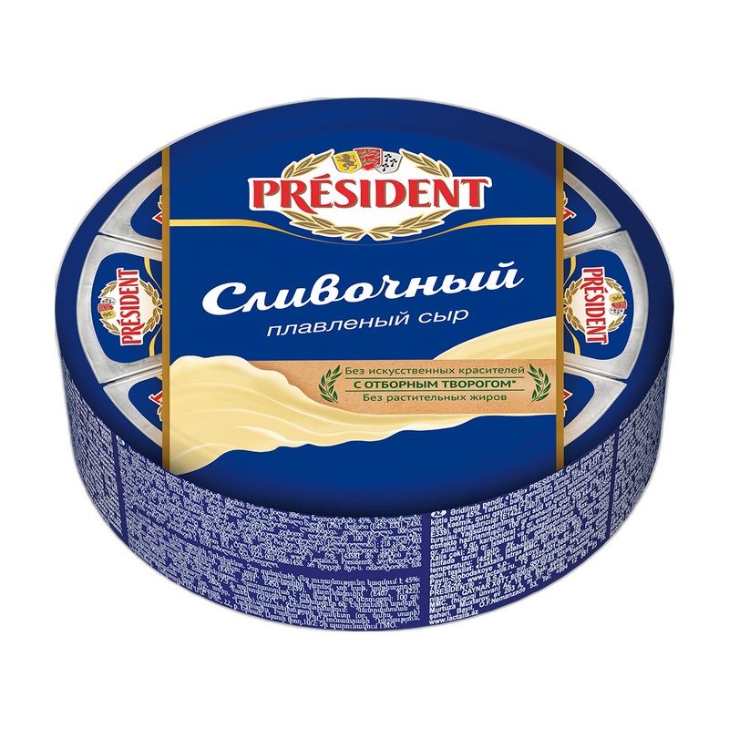 СЫР ПЛАВЛЕНЫЙ PRESIDENT СЛИВОЧНЫЙ 45% 280Г КРУГ
