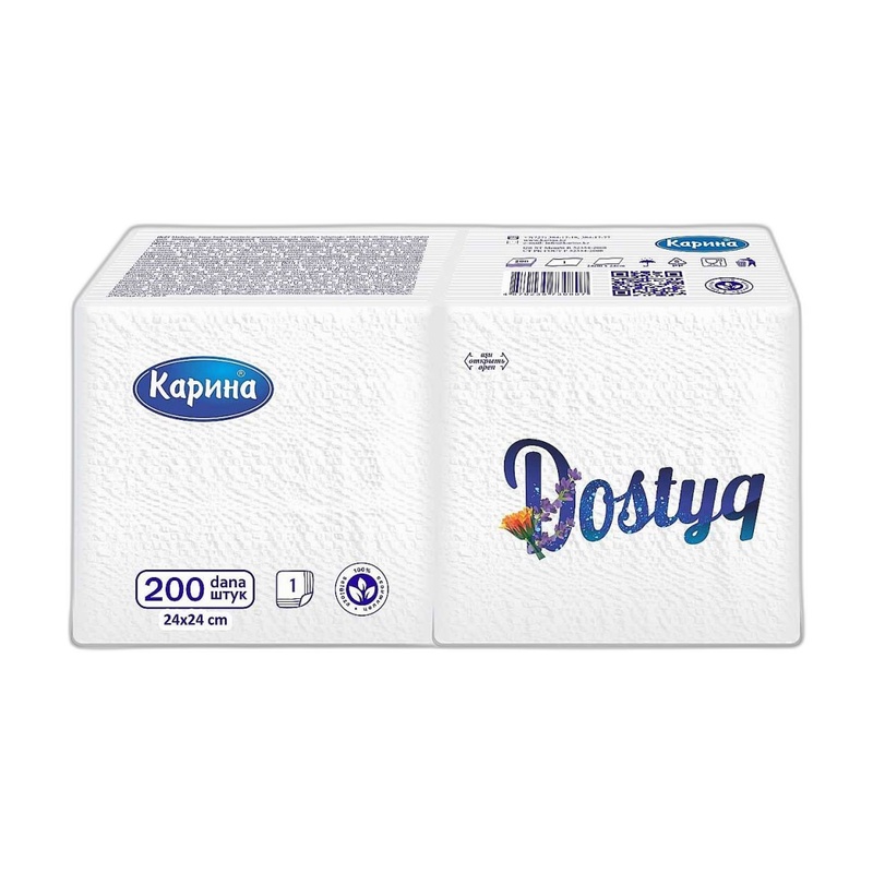 САЛФЕТКИ БУМАЖНЫЕ DOSTYQ БЕЛЫЕ 200ШТ