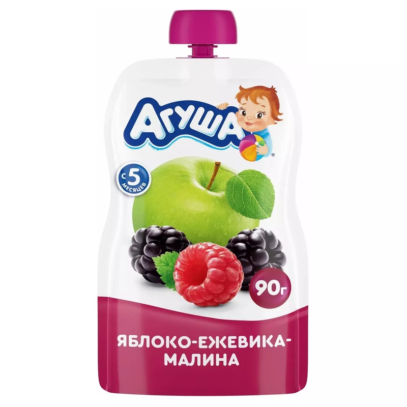 ПЮРЕ АГУША ЯБЛОКО ЕЖЕВИКА МАЛИНА 90Г ПАУЧ