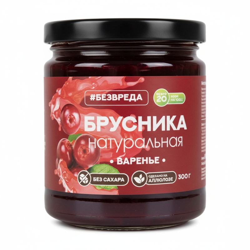 ВАРЕНЬЕ БЕЗВРЕДА БРУСНИКА АЛЛЮЛОЗА 300Г