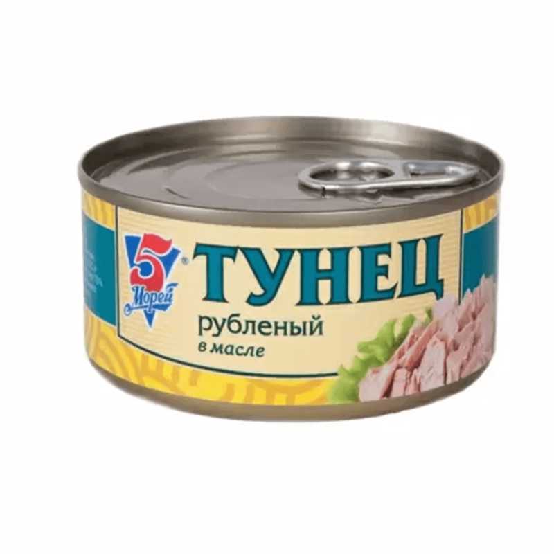 ТУНЕЦ 5 МОРЕЙ РУБЛЕННЫЙ В МАСЛЕ 185Г