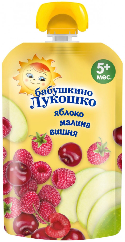 ПЮРЕ БАБУШКИНО ЛУКОШКО ЯБЛОКО МАЛИНА ВИШНЯ 90Г ПАУЧ
