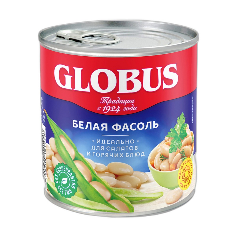 ФАСОЛЬ GLOBUS БЕЛАЯ В НАТУРАЛЬНОЙ ЗАЛИВКЕ 425МЛ