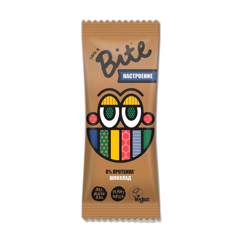 БАТОНЧИК ФРУКТОВО-ОРЕХОВЫЙ BITE НАСТРОЕНИЕ ШОКОЛАД 45Г