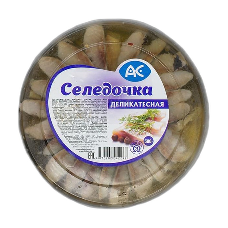 ПРЕСЕРВА АС СЕЛЕДОЧКА ДЕЛИКАТЕСНАЯ В МАСЛЕ 500Г ПЛ/Б