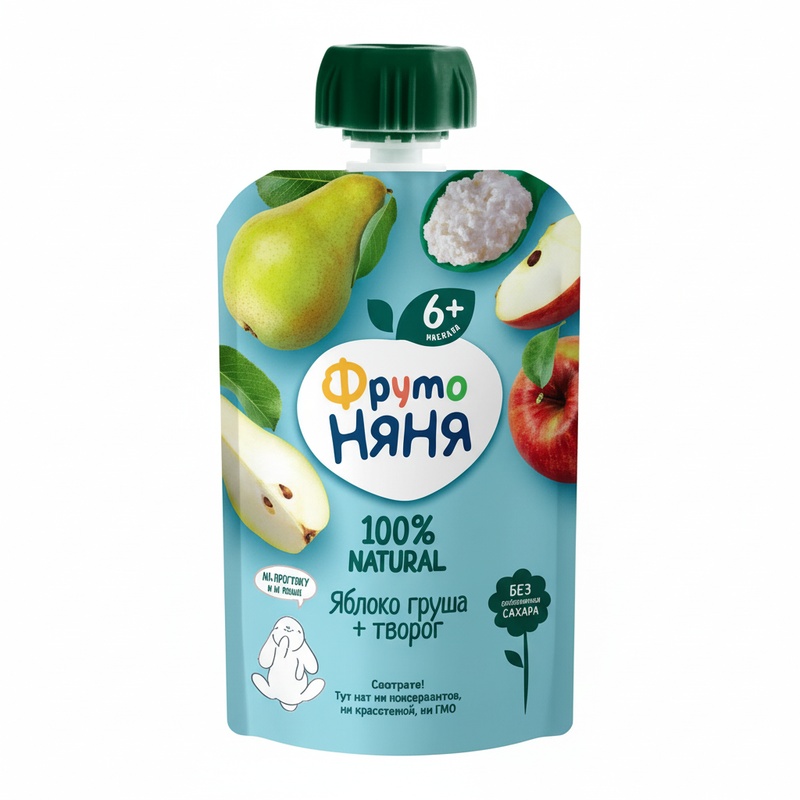 ПЮРЕ ФРУТО НЯНЯ ЯБЛОКО ГРУША ТВОРОГ 90Г ПАУЧ