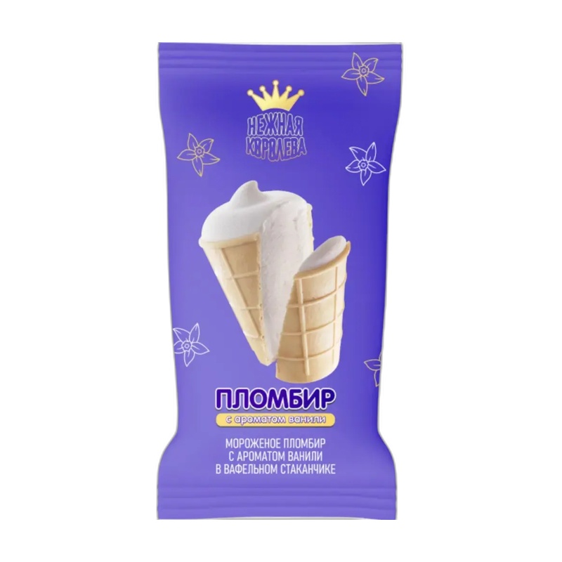 МОРОЖЕНОЕ НЕЖНАЯ КОРОЛЕВА ПЛОМБИР ВАНИЛЬ КАКАО ВАФ/СТАК 14% 70Г