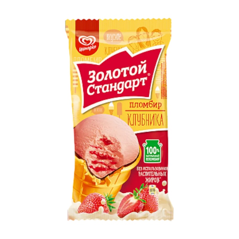 МОРОЖЕНОЕ ЗОЛОТОЙ СТАНДАРТ КЛУБНИКА СТАКАН 80Г