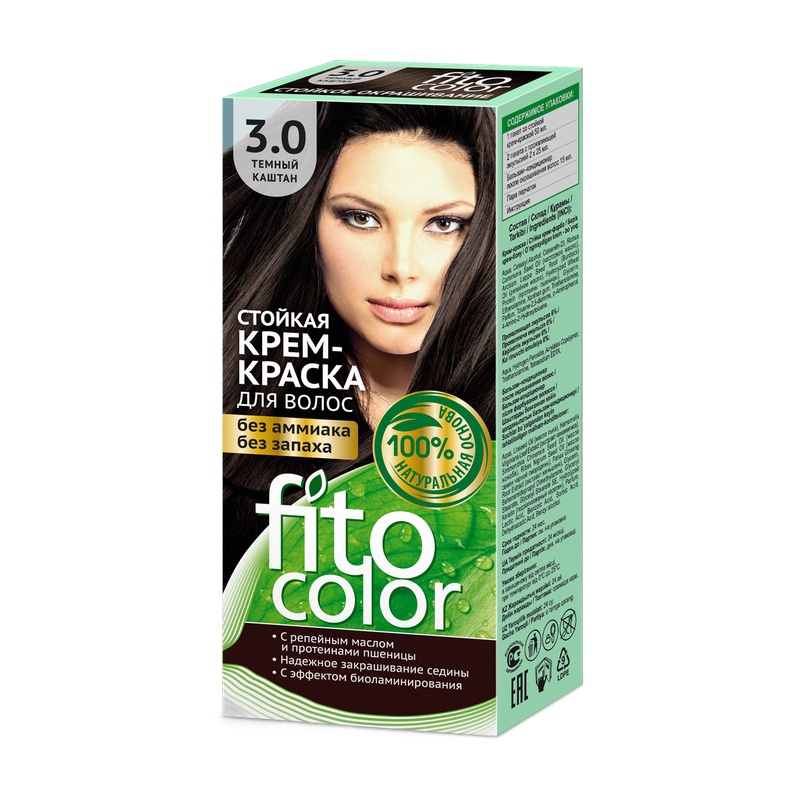 КРЕМ-КРАСКА ДЛЯ ВОЛОС FITOCOLOR СТОЙКАЯ 3.0 ТОН ТЕМНЫЙ КАШТАН 115МЛ