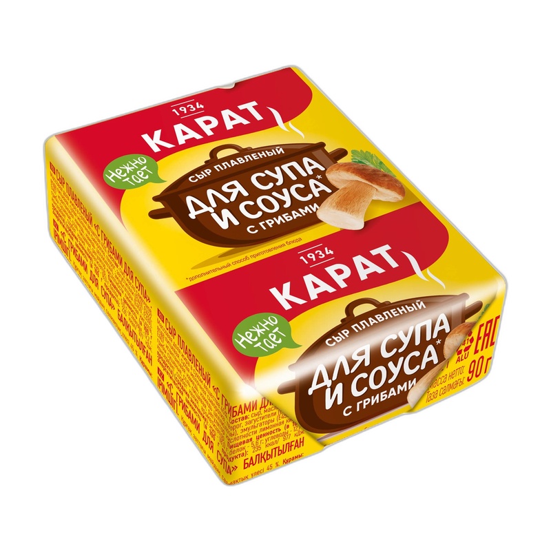 СЫР ПЛАВЛЕНЫЙ КАРАТ С ГРИБАМИ ДЛЯ СУПА 45% 90Г