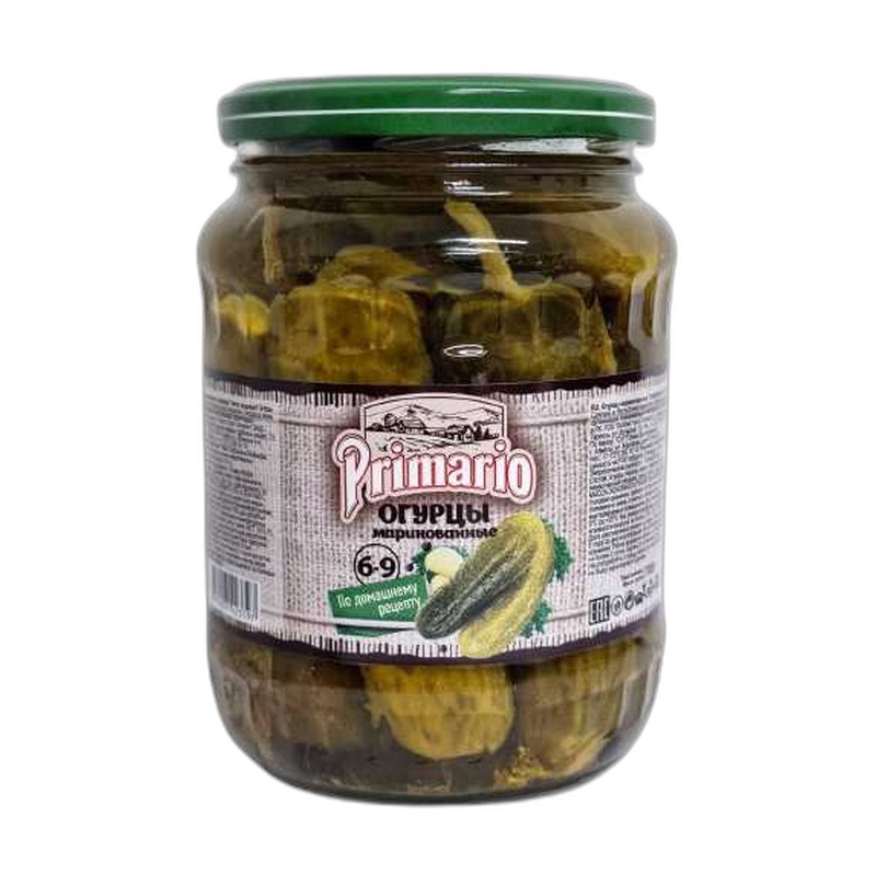 ОГУРЦЫ PRIMARIO КОНСЕРВИРОВАННЫЕ 6-9СМ 700Г