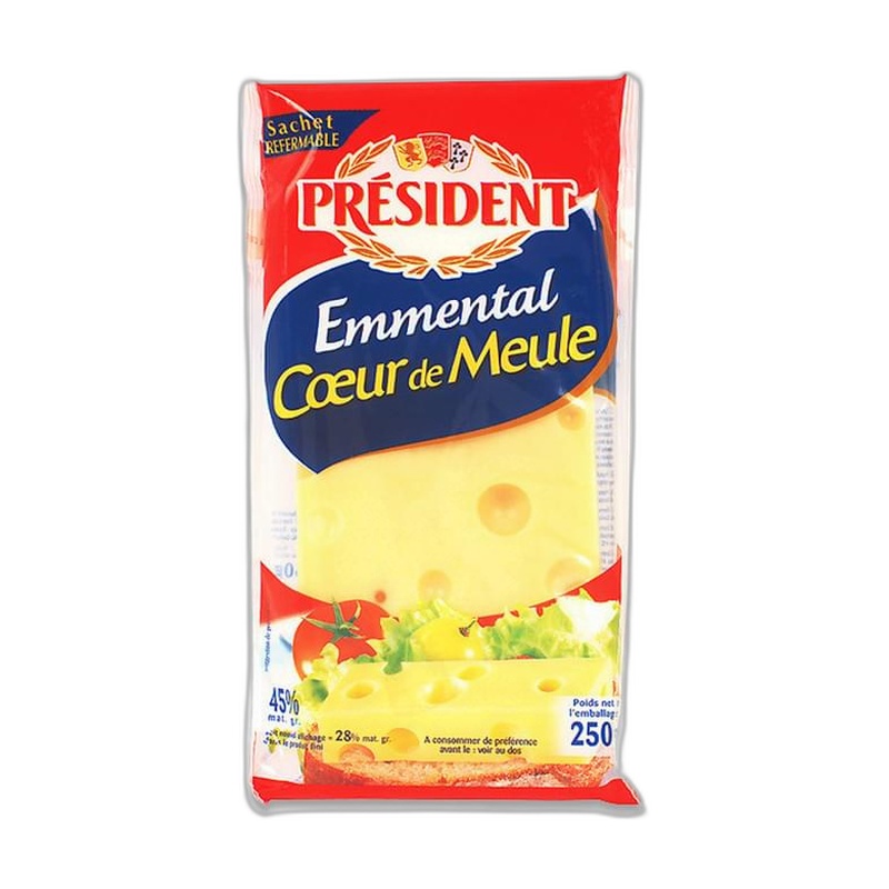 СЫР ТВЕРДЫЙ PRESIDENT ЭММЕНТАЛЬ 45% 250Г П/П