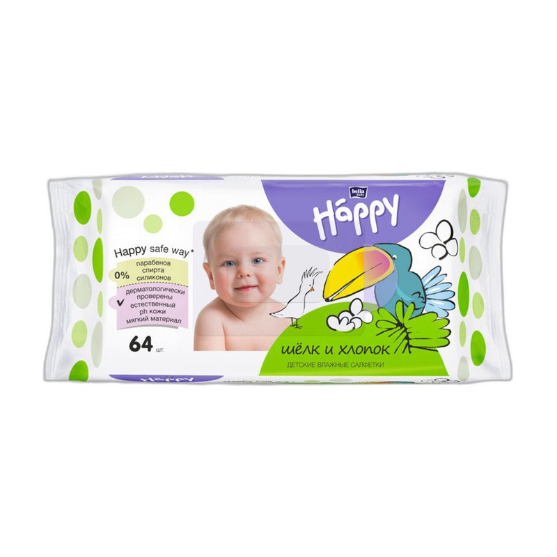 САЛФЕТКИ ВЛАЖНЫЕ ДЕТСКИЕ BELLA HAPPY ХЛОПОК И ШЕЛК 64ШТ