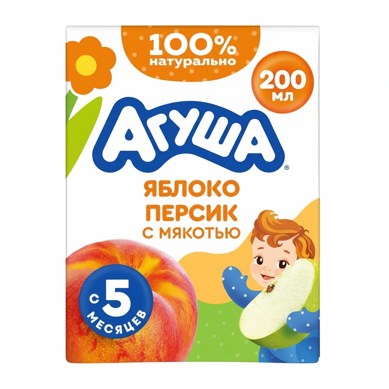 СОК АГУША ЯБЛОКО ПЕРСИК С МЯКОТЬЮ 200МЛ Т/П