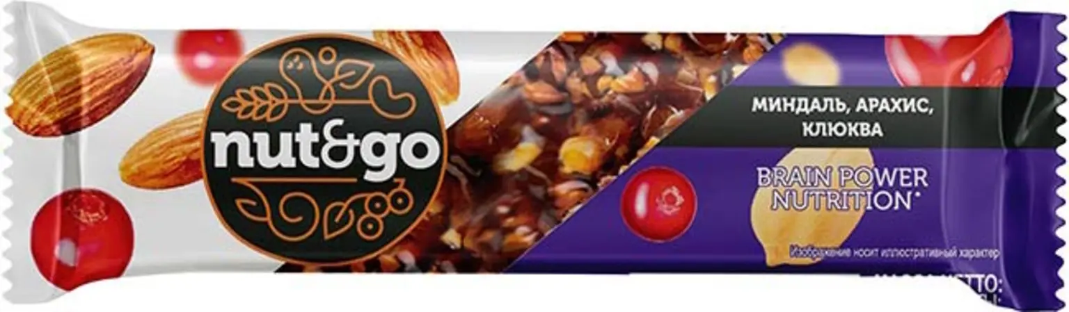 БАТОНЧИК NUT&GO МИНДАЛЬНЫЙ КЛЮКВА ГЛАЗИРОВАННЫЙ 50Г