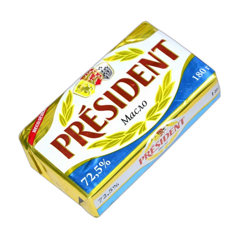 МАСЛО PRESIDENT КИСЛОСЛИВОЧНОЕ НЕСОЛЕНОЕ В/С 72,5% 180Г