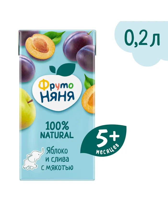 НЕКТАР ФРУТО НЯНЯ ЯБЛОКО СЛИВА С МЯКОТЬЮ 200МЛ Т/П