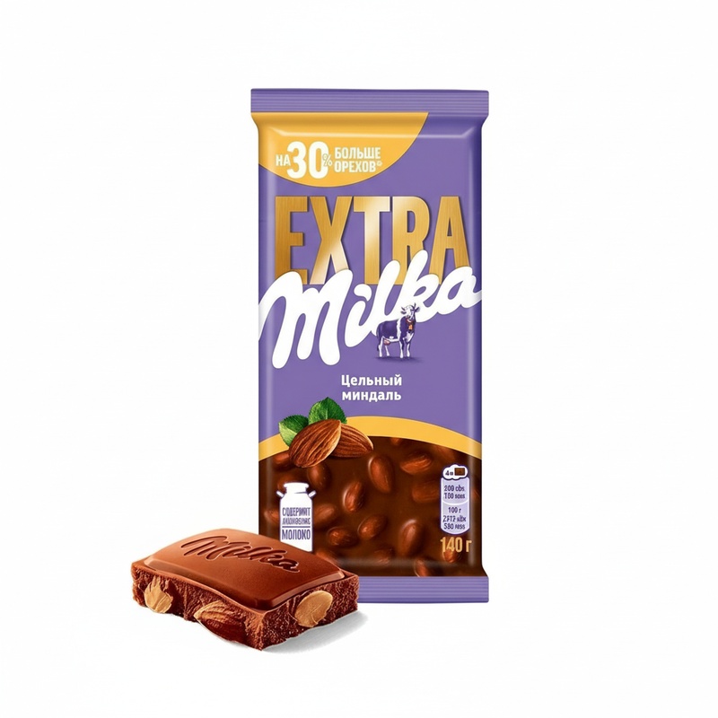 ШОКОЛАД MILKA EXTRA МОЛОЧНЫЙ ЦЕЛЬНЫЙ МИНДАЛЬ 140Г