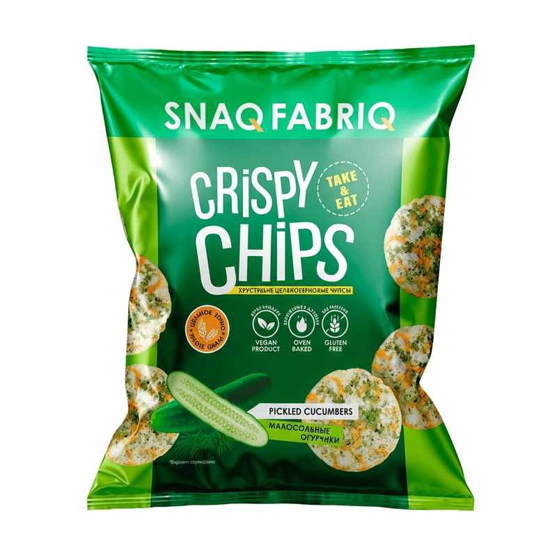 ЧИПСЫ ЦЕЛЬНОЗЕРНОВЫЕ SNAQ FABRIQ МАЛОСОЛЬНЫЕ ОГУРЦЫ 50Г