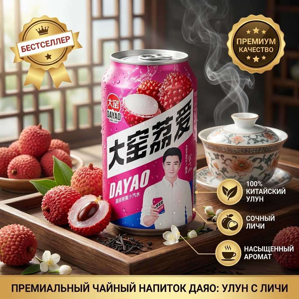 НАПИТОК ГАЗИРОВАННЫЙ DAYAO ЛИЧИ 330МЛ Ж/Б