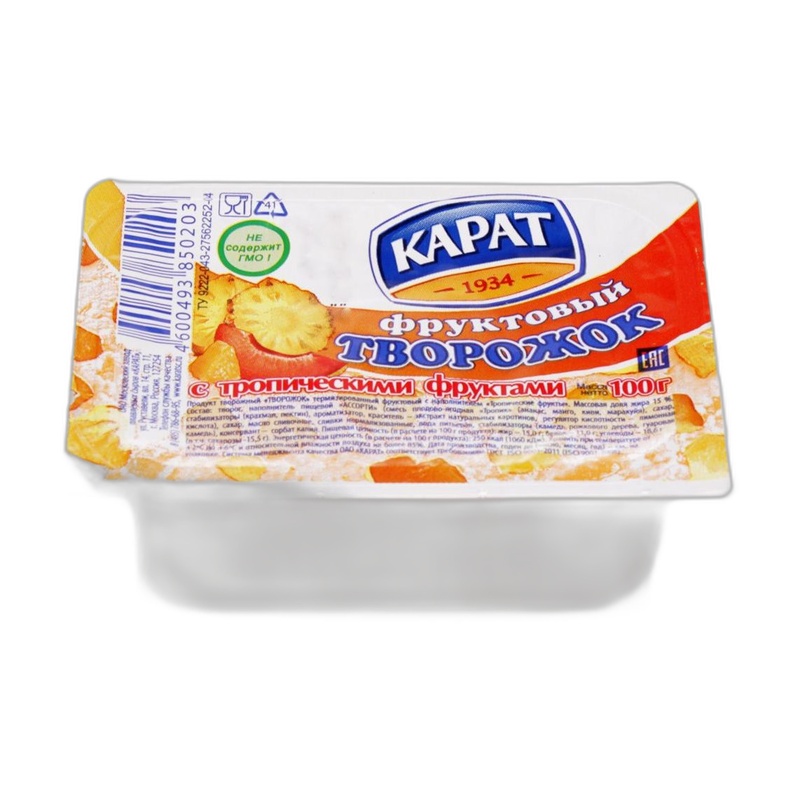 ТВОРОЖОК КАРАТ ФРУКТОВЫЙ ТРОПИЧЕСКИЕ ФРУКТЫ 9% 100Г