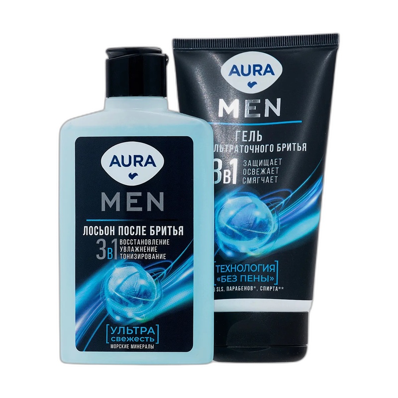 НАБОР AURA MEN ГЕЛЬ ДЛЯ БРИТЬЯ 150МЛ+ЛОСЬОН ПОСЛЕ БРИТЬЯ 150МЛ