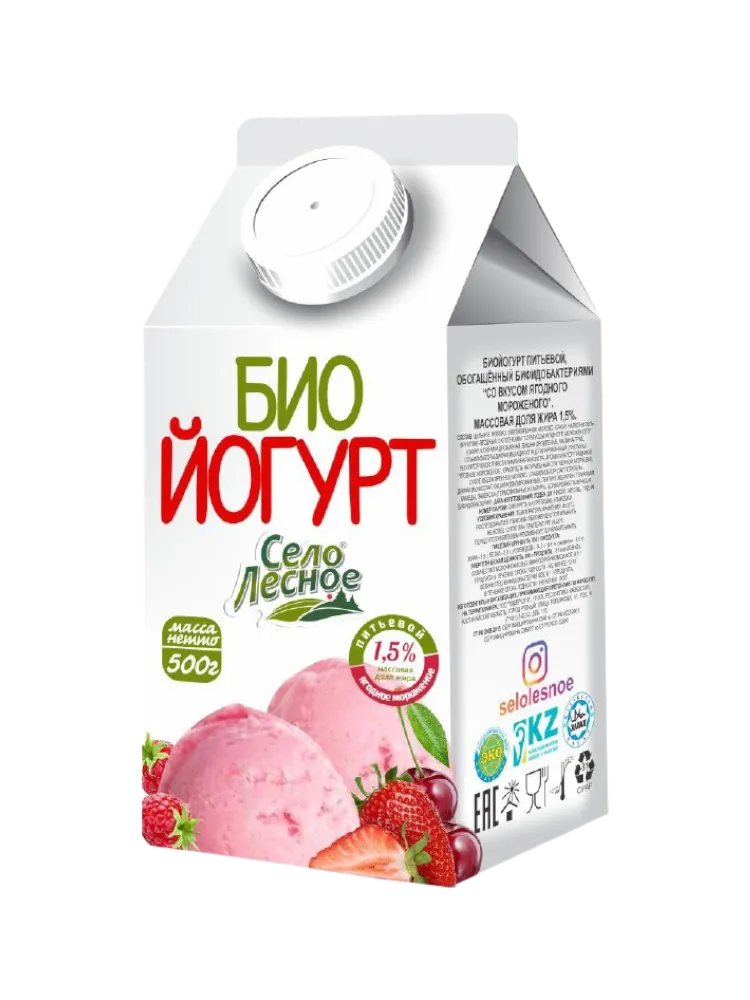 БИОЙОГУРТ СЕЛО ЛЕСНОЕ КЛУБНИКА 1,5% 900Г