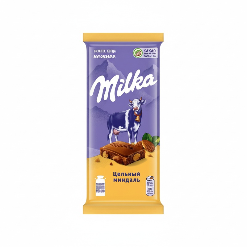 ШОКОЛАД MILKA МОЛОЧНЫЙ ЦЕЛЬНЫЙ МИНДАЛЬ 80Г