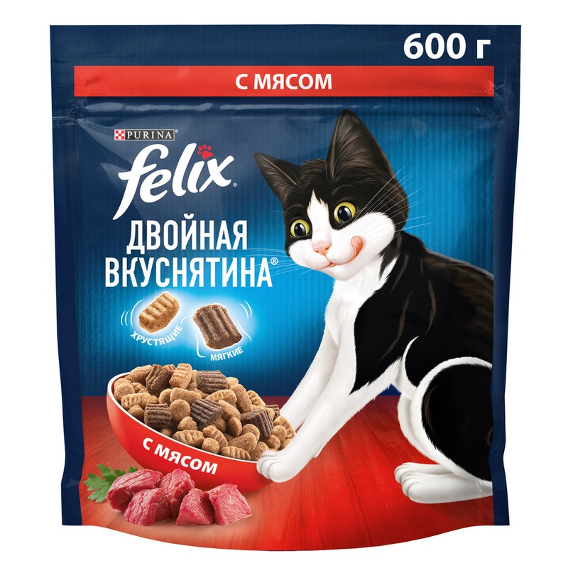 КОРМ ДЛЯ КОШЕК FELIX ДВОЙНАЯ ВКУСНЯТИНА С МЯСОМ 600Г