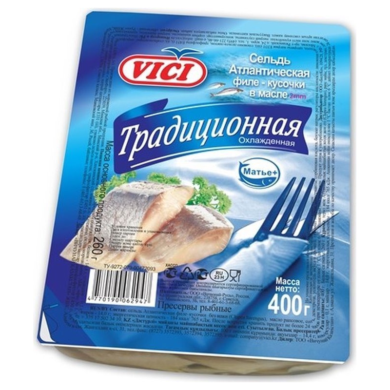 СЕЛЬДЬ VICI ФИЛЕ КУСОЧКИ ТРАДИЦИОННАЯ В МАСЛЕ 400Г