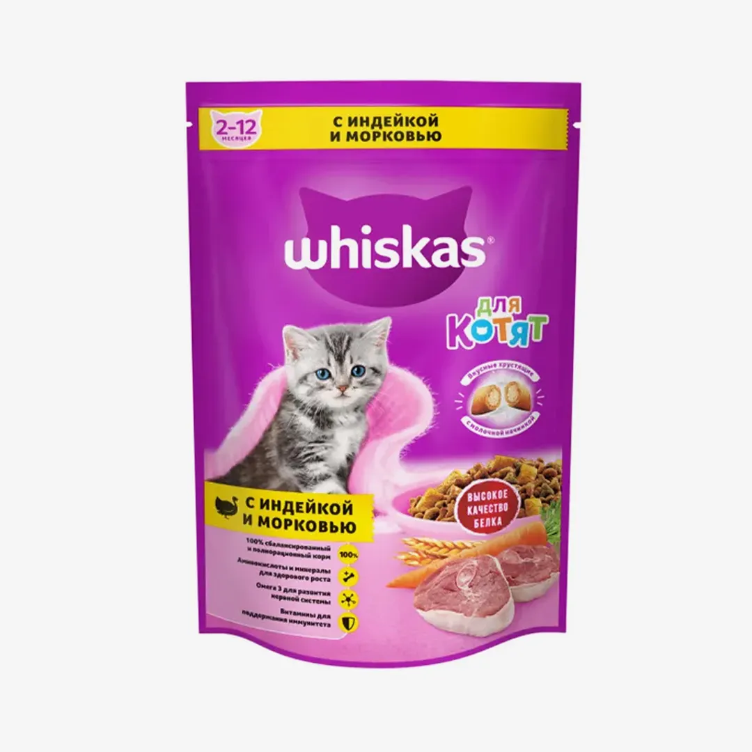 КОРМ ДЛЯ КОТЯТ WHISKAS ПОДУШЕЧКИ С МОЛОКОМ 350Г