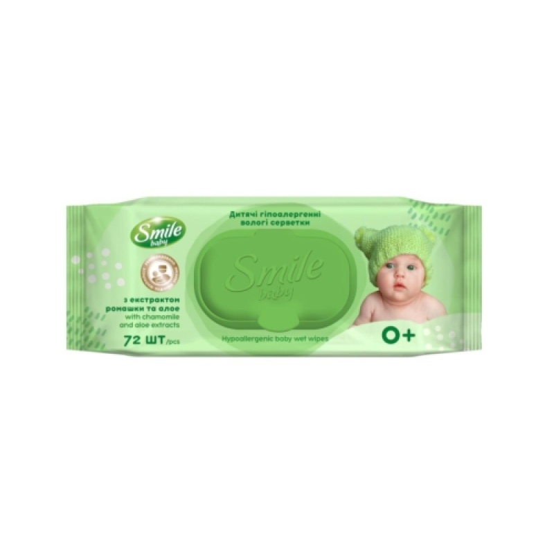 САЛФЕТКИ ВЛАЖНЫЕ ДЕТСКИЕ SMILE BABY АЛОЭ РОМАШКА 72ШТ