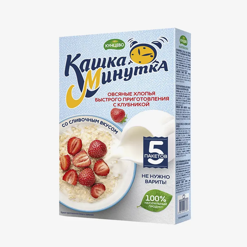 ХЛОПЬЯ ОВСЯНЫЕ КАШКА-МИНУТКА КЛУБНИКА СО СЛИВКАМИ 215Г