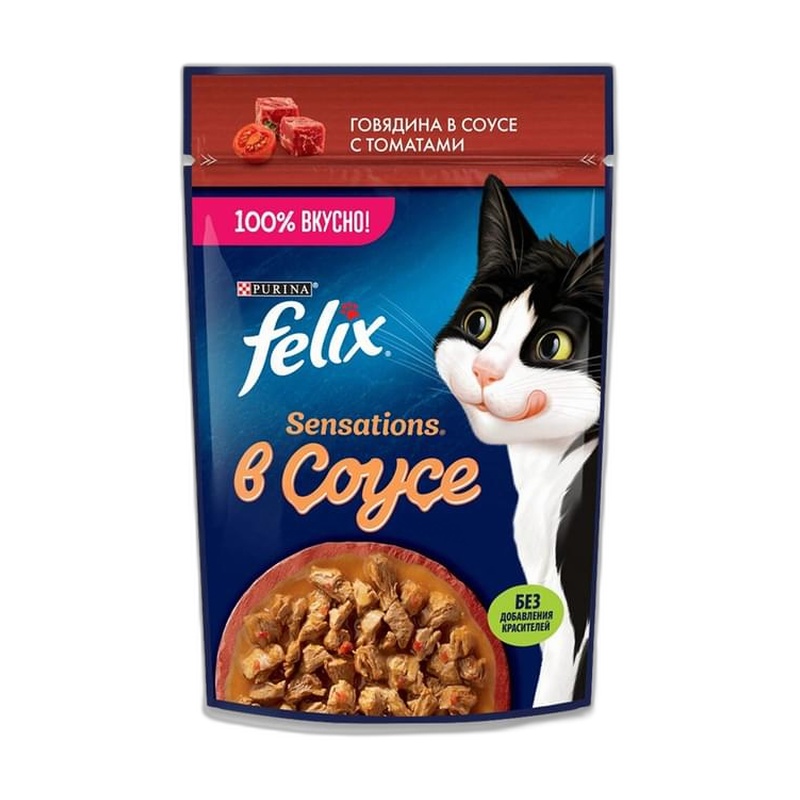 КОРМ ДЛЯ КОШЕК FELIX SENSATIONS ГОВЯДИНА ТОМАТ В СОУСЕ 75Г