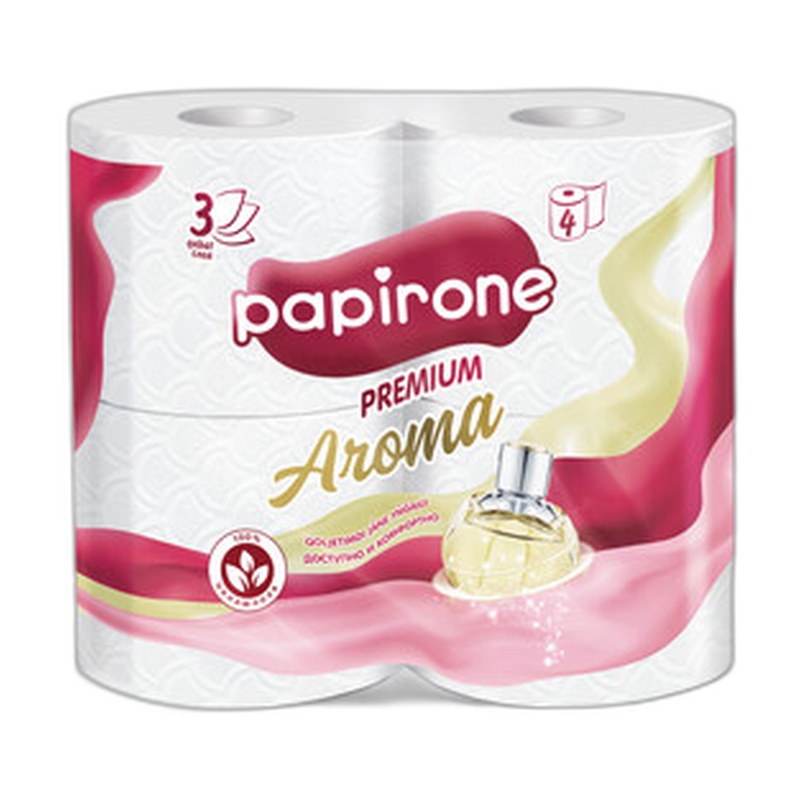 БУМАГА ТУАЛЕТНАЯ PAPIRONE 3-СЛОЙНАЯ 4ШТ