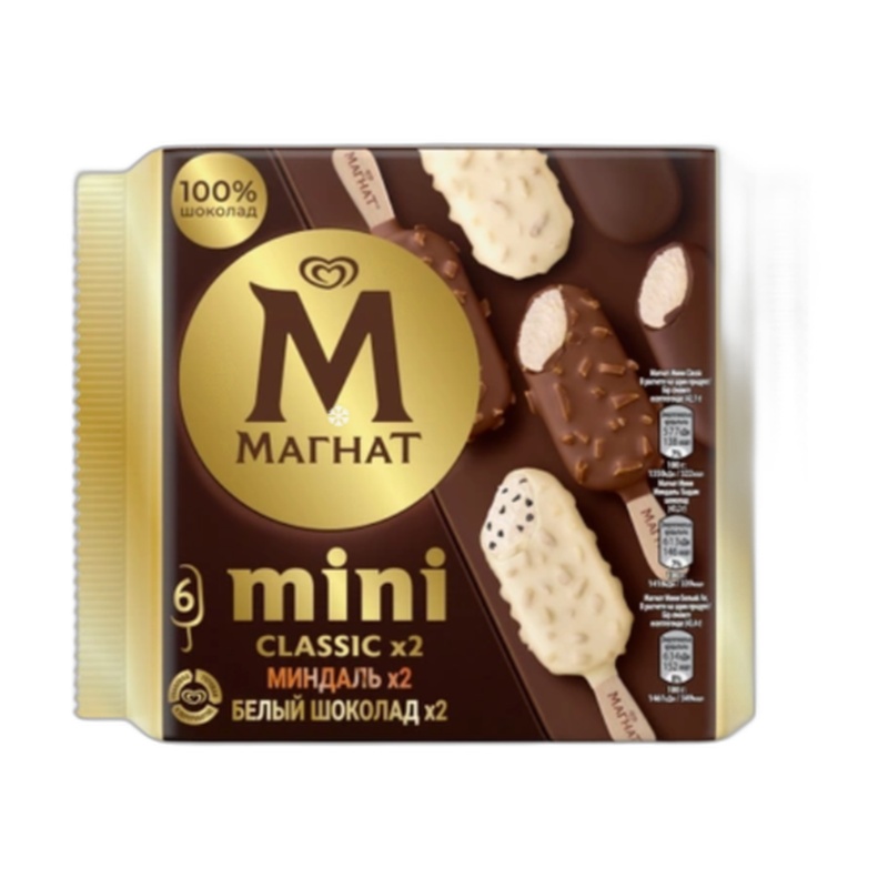 МОРОЖЕНОЕ МАГНАТ MINI CLASSIC Х2 МИНДАЛЬ Х2 БЕЛЫЙ ШОКОЛАД Х2 258Г