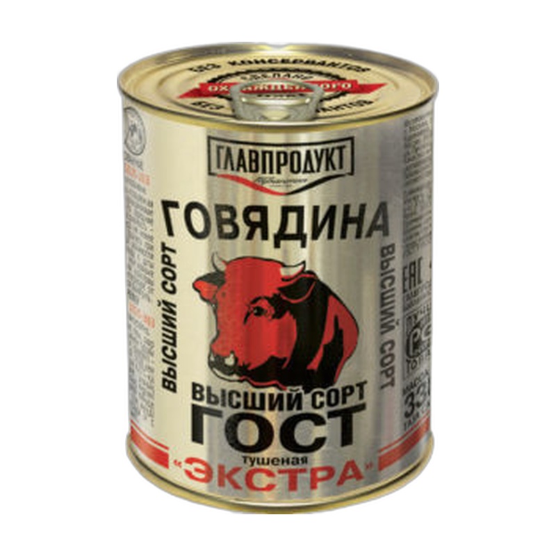 ТУШЕНКА ГЛАВПРОДУКТ ГОВЯЖЬЯ РУССКАЯ 340Г