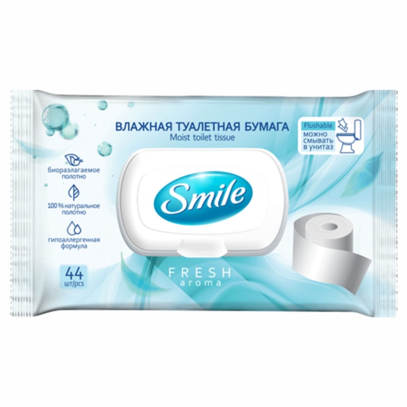 БУМАГА ТУАЛЕТНАЯ ВЛАЖНАЯ SMILE ДЛЯ ВЗРОСЛЫХ 44ШТ С КЛАПАНОМ