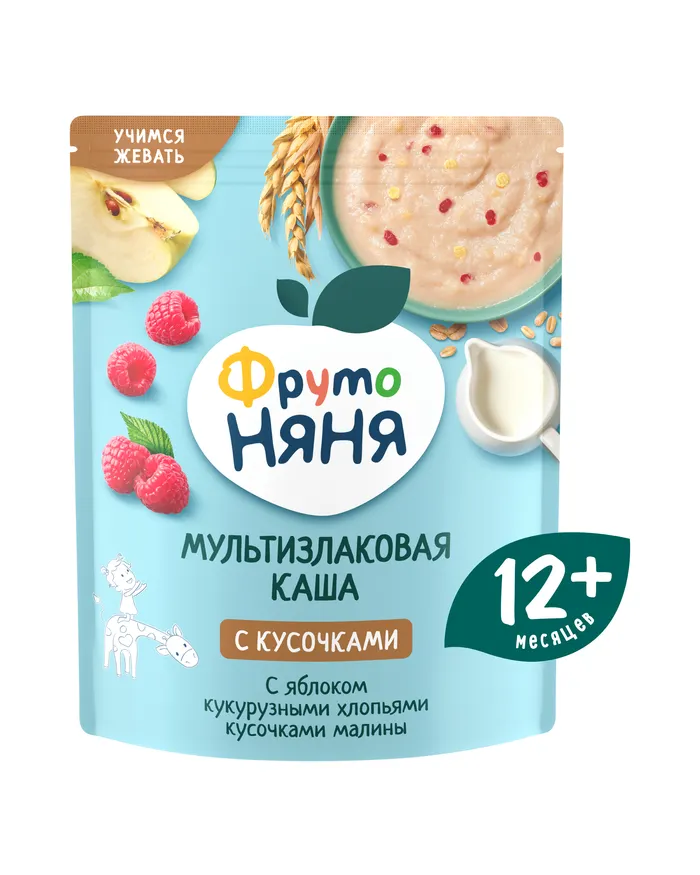 КАША МОЛОЧНАЯ ФРУТО НЯНЯ МУЛЬТИЗЛАК КУКУРУЗНЫЕ ХЛОПЬЯ КЛУБНИКА 200Г