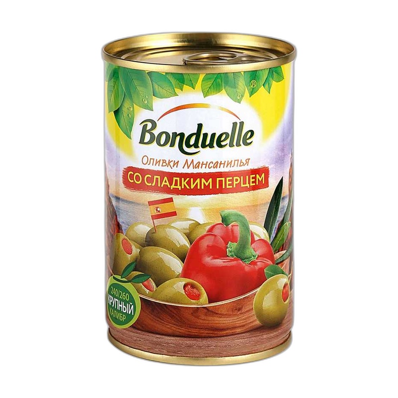 ОЛИВКИ BONDUELLE МАНСАНИЛЬЯ СО СЛАДКИМ ПЕРЦЕМ 314МЛ
