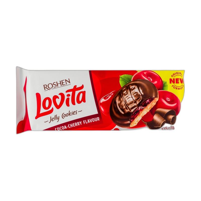 ПЕЧЕНЬЕ ROSHEN СДОБНОЕ LOVITA JELLY COOKIES КАКАО ВИШНЯ 135Г