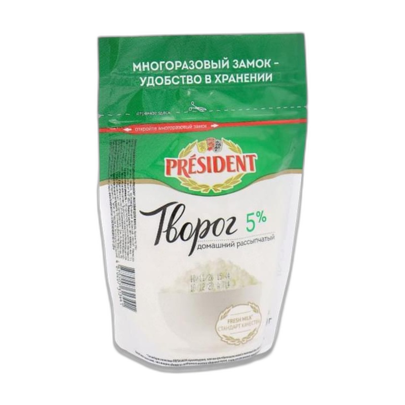 ТВОРОГ PRESIDENT ДОМАШНИЙ РАССЫПЧАТЫЙ 5% 350Г Д/П