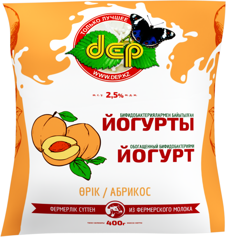 ЙОГУРТ ПИТЬЕВОЙ DEP АБРИКОС 2,5% 400Г Ф/П