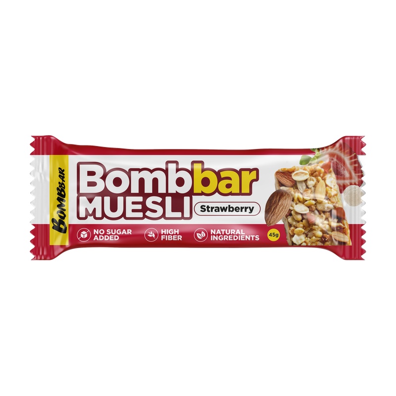 БАТОНЧИК ЗЛАКОВЫЙ BOMBBAR МЮСЛИ КЛУБНИКА 45Г