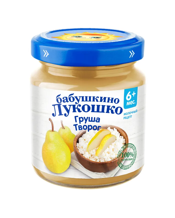 ПЮРЕ БАБУШКИНО ЛУКОШКО ЯБЛОКО ГРУША ТВОРОГ 100Г СТ/Б