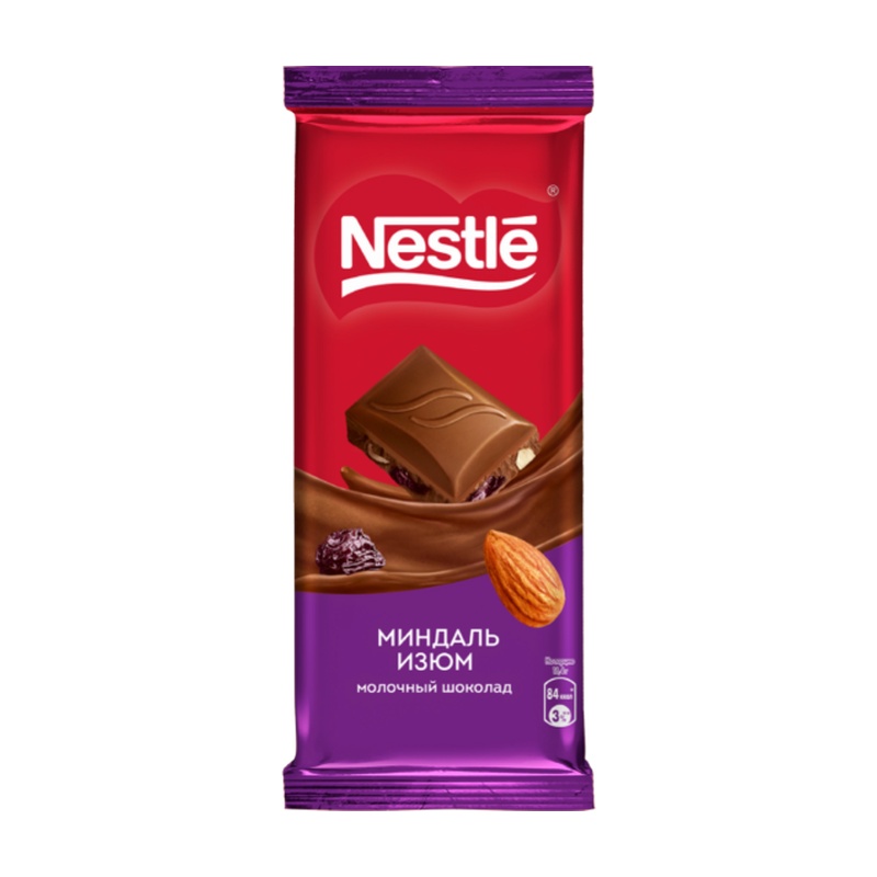 ШОКОЛАД NESTLE МОЛОЧНЫЙ МИНДАЛЬ ИЗЮМ 82Г