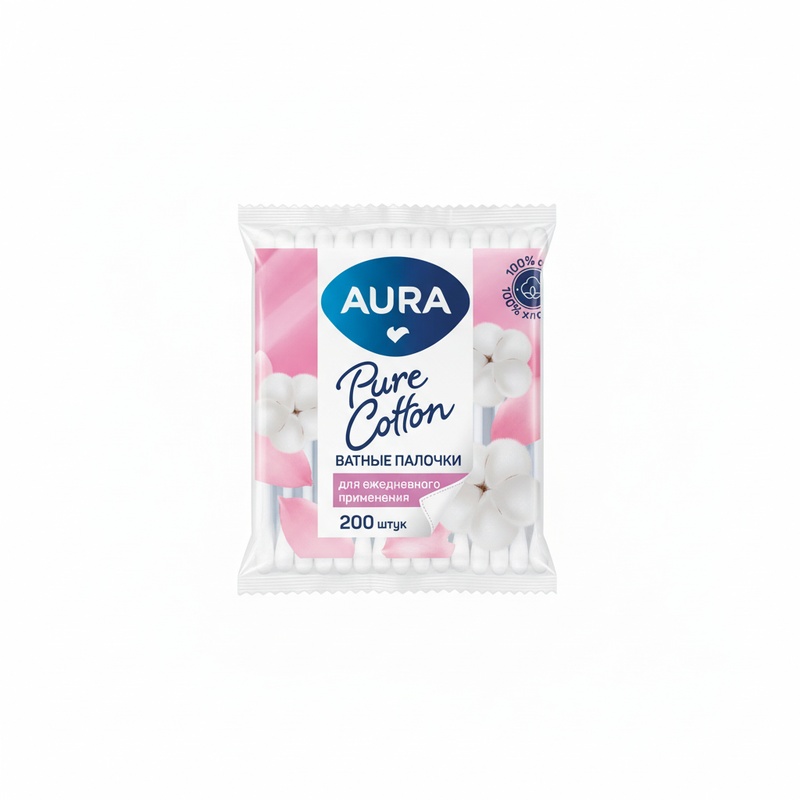 ПАЛОЧКИ ВАТНЫЕ AURA 200ШТ ПЭТ